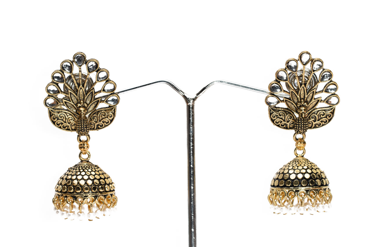Oxidised golden peacock jumki