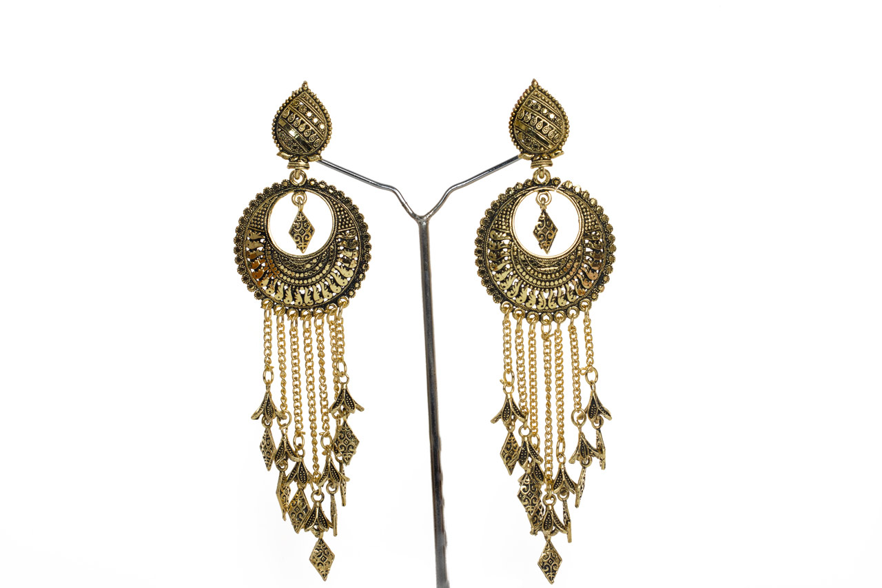Oxidised tassel earring