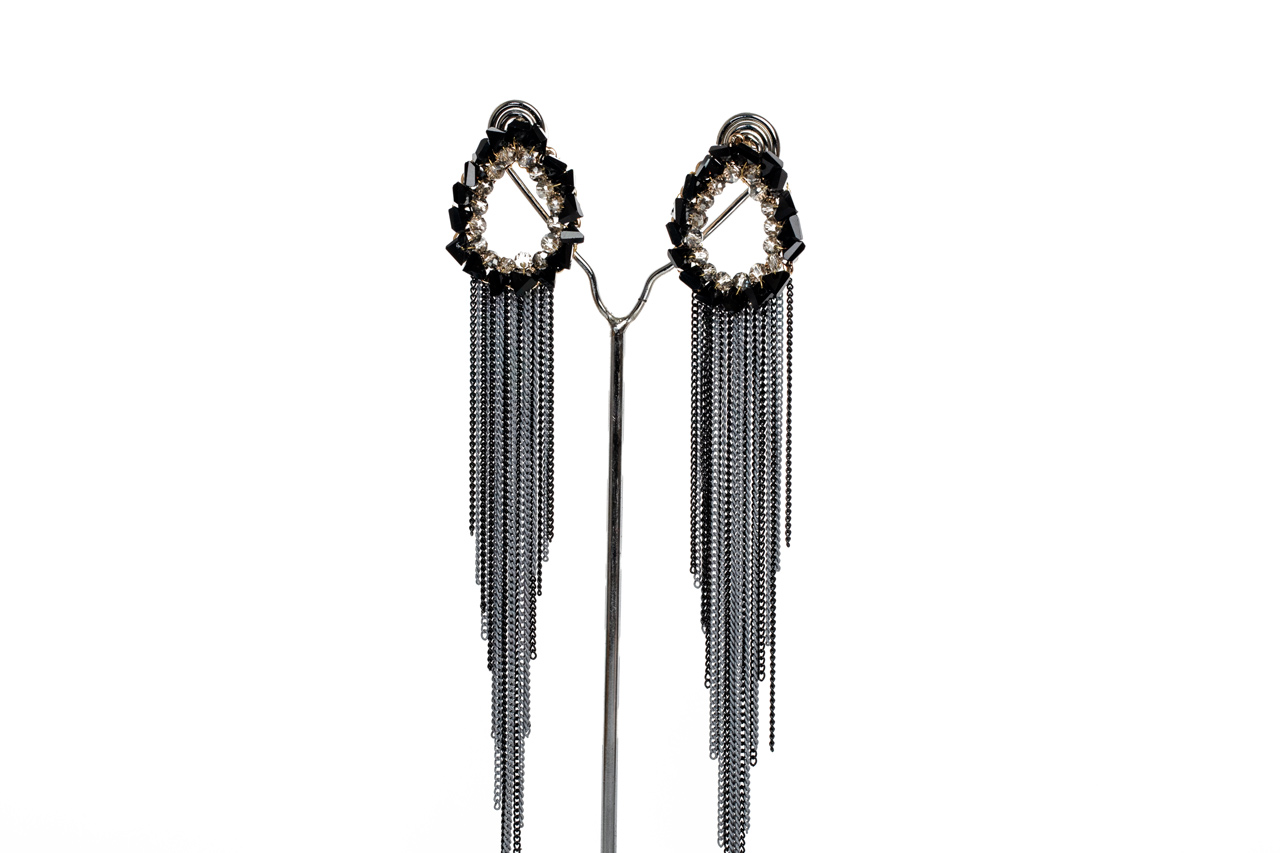 Black tassel statement earring