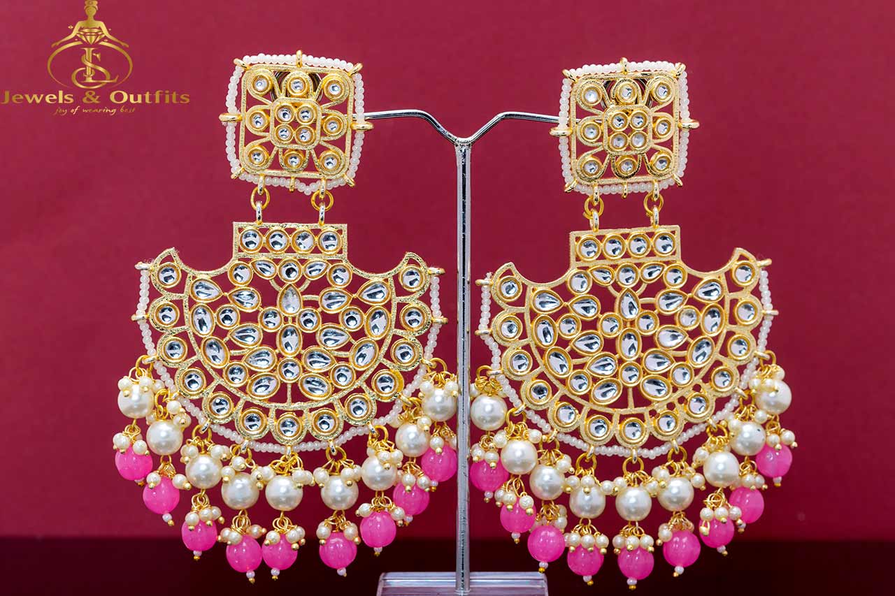 Broad mirror kundan earrings (6 Colours)