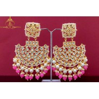 Broad mirror kundan earrings (6 Colours)