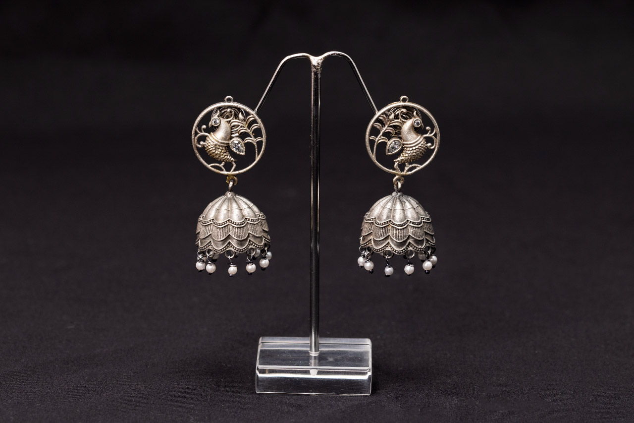 Unique Oxidised Silver jhumki