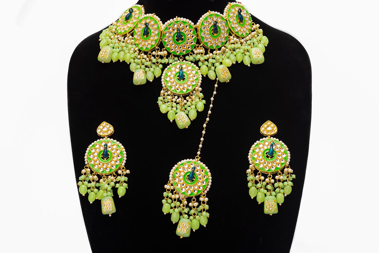 Mint Peacock Pattern Necklace