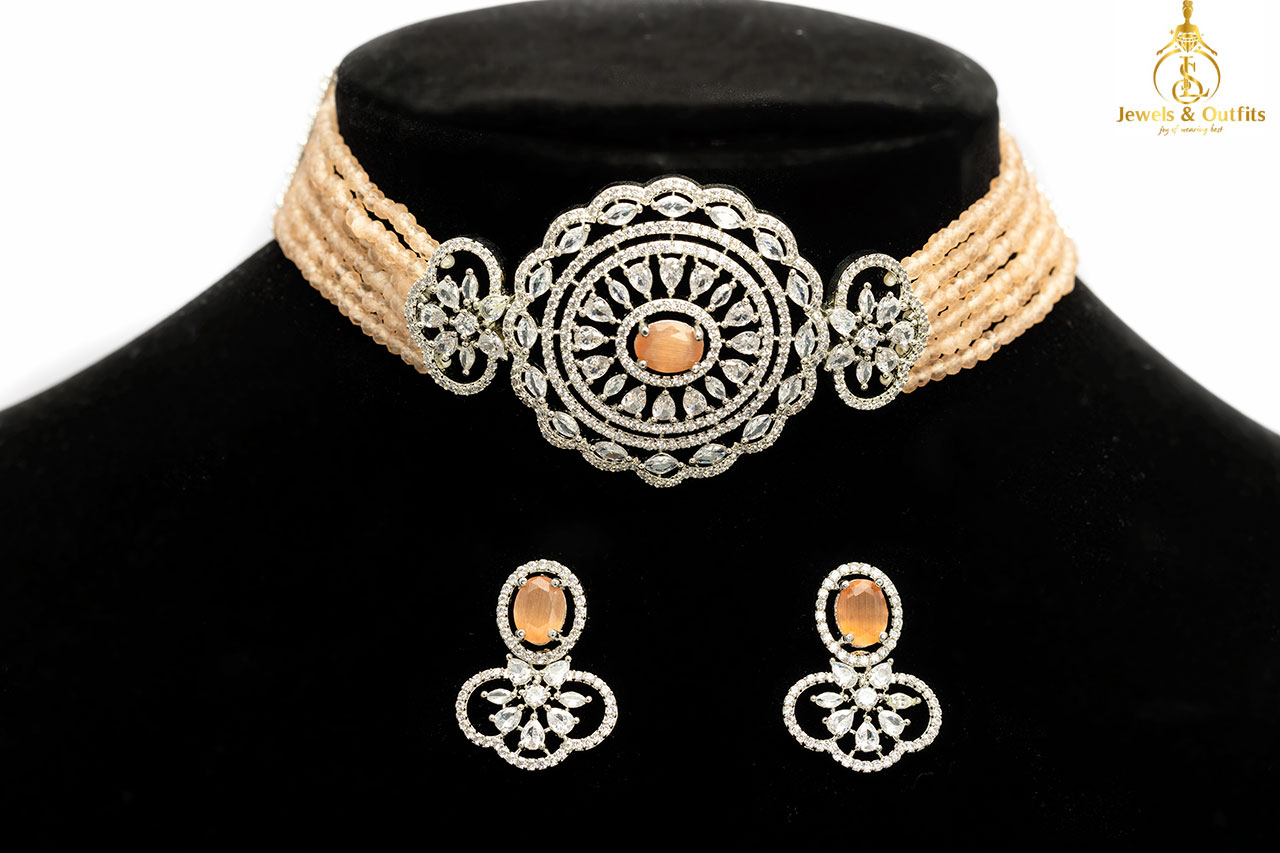Peach American Diamond Choker 