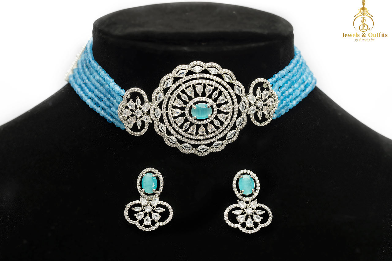 American Diamond Sky blue Choker 