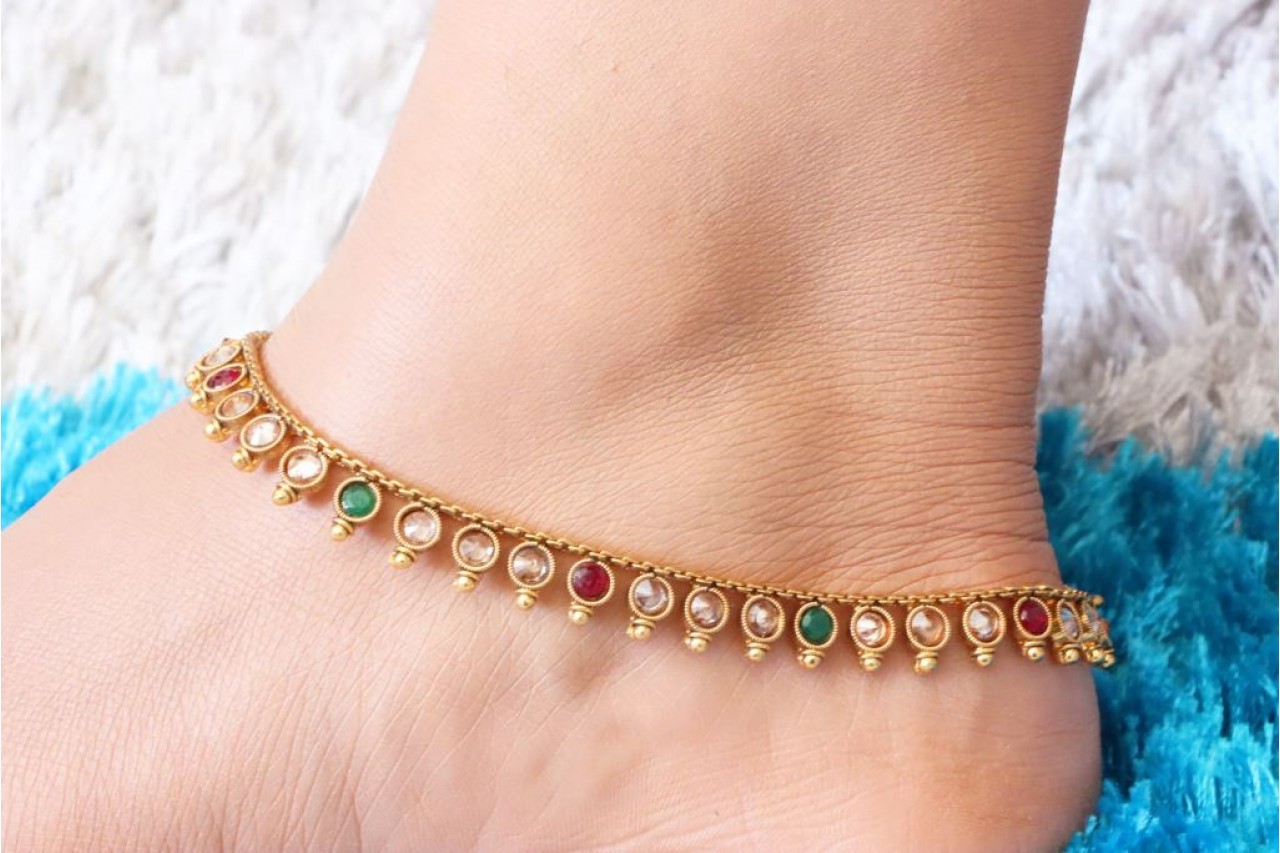 Multicolour zircon studded anklets