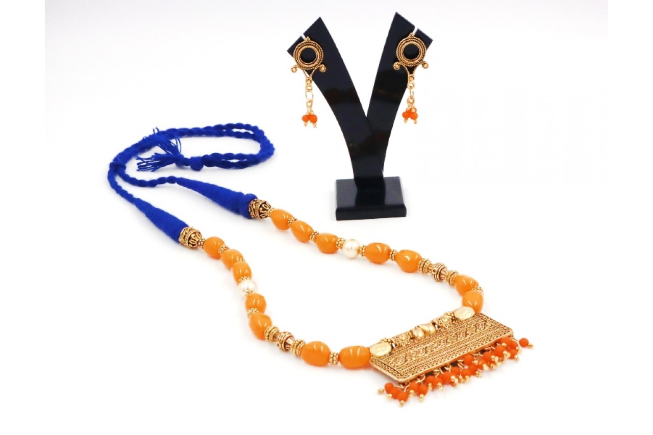 Orange Glass Bead Necklace