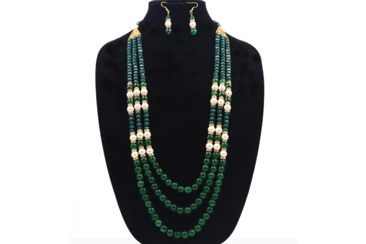 Green glass Crystal bead Necklace