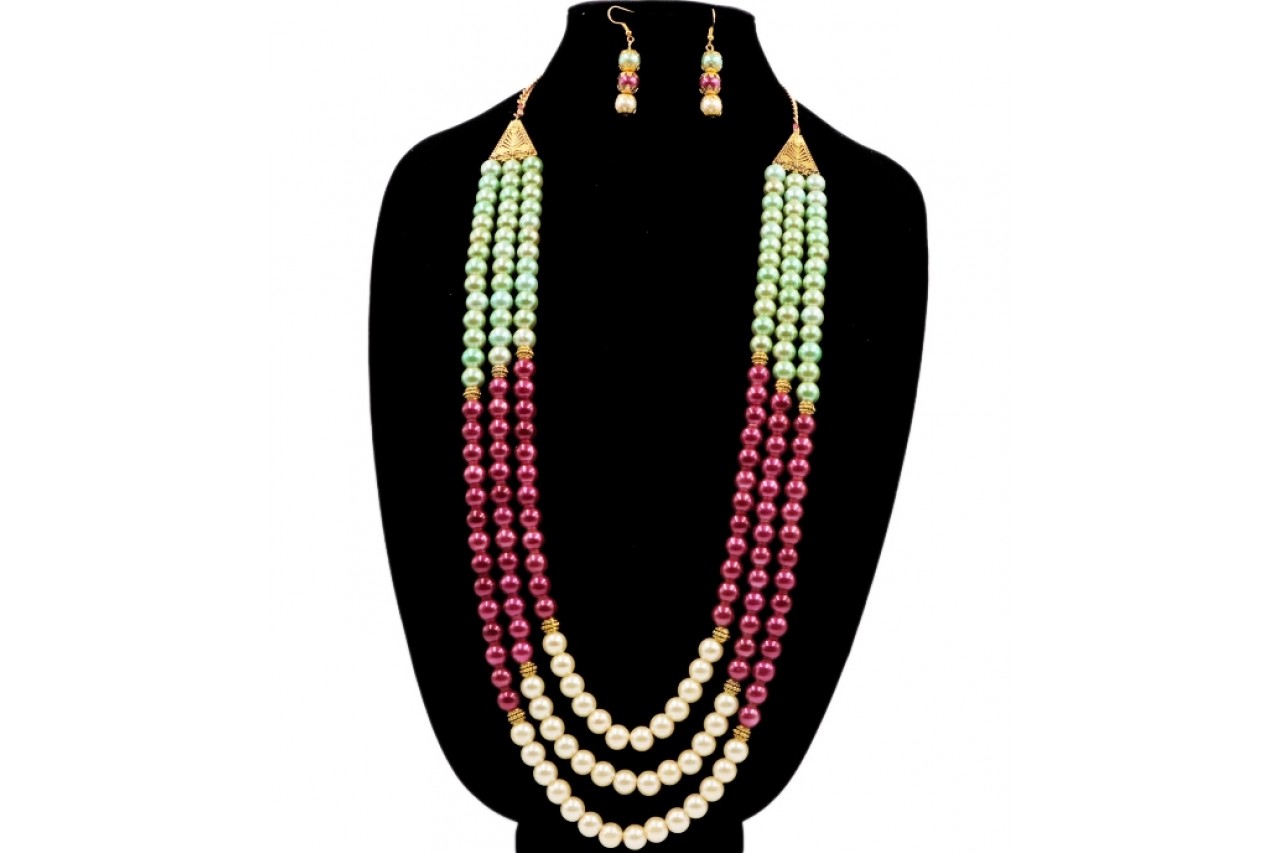 Three shade Glass pearl bead Necklace
