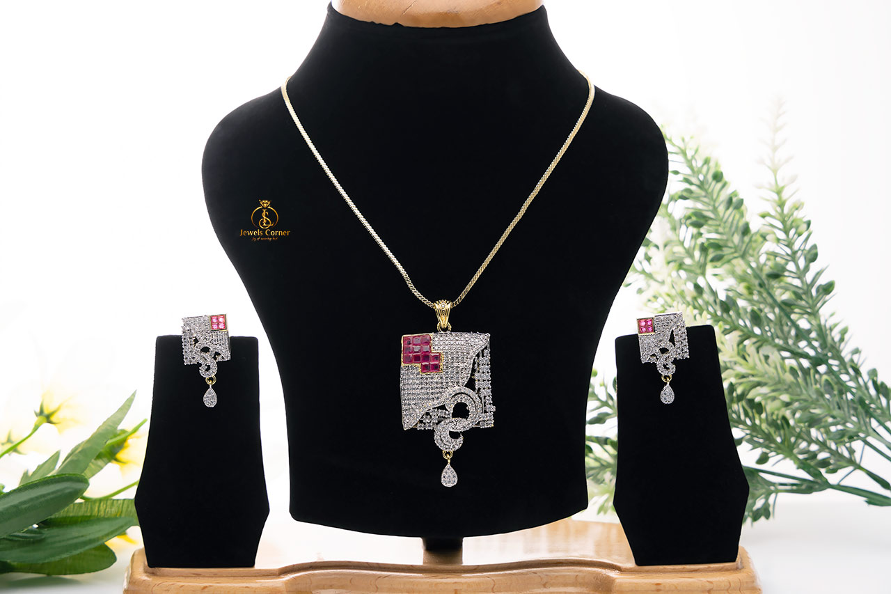 Square pendant with pink stone