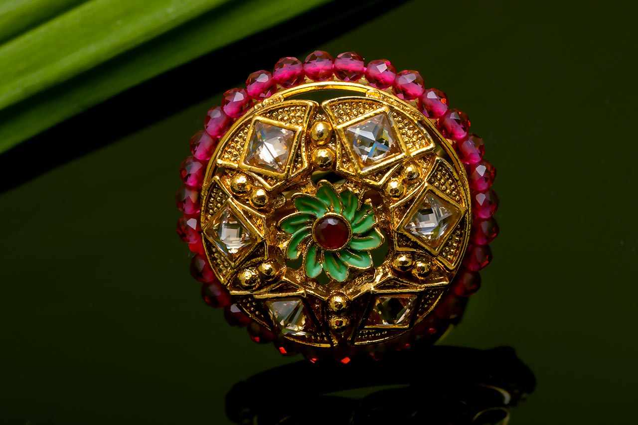 Pink Bead Circled Ring