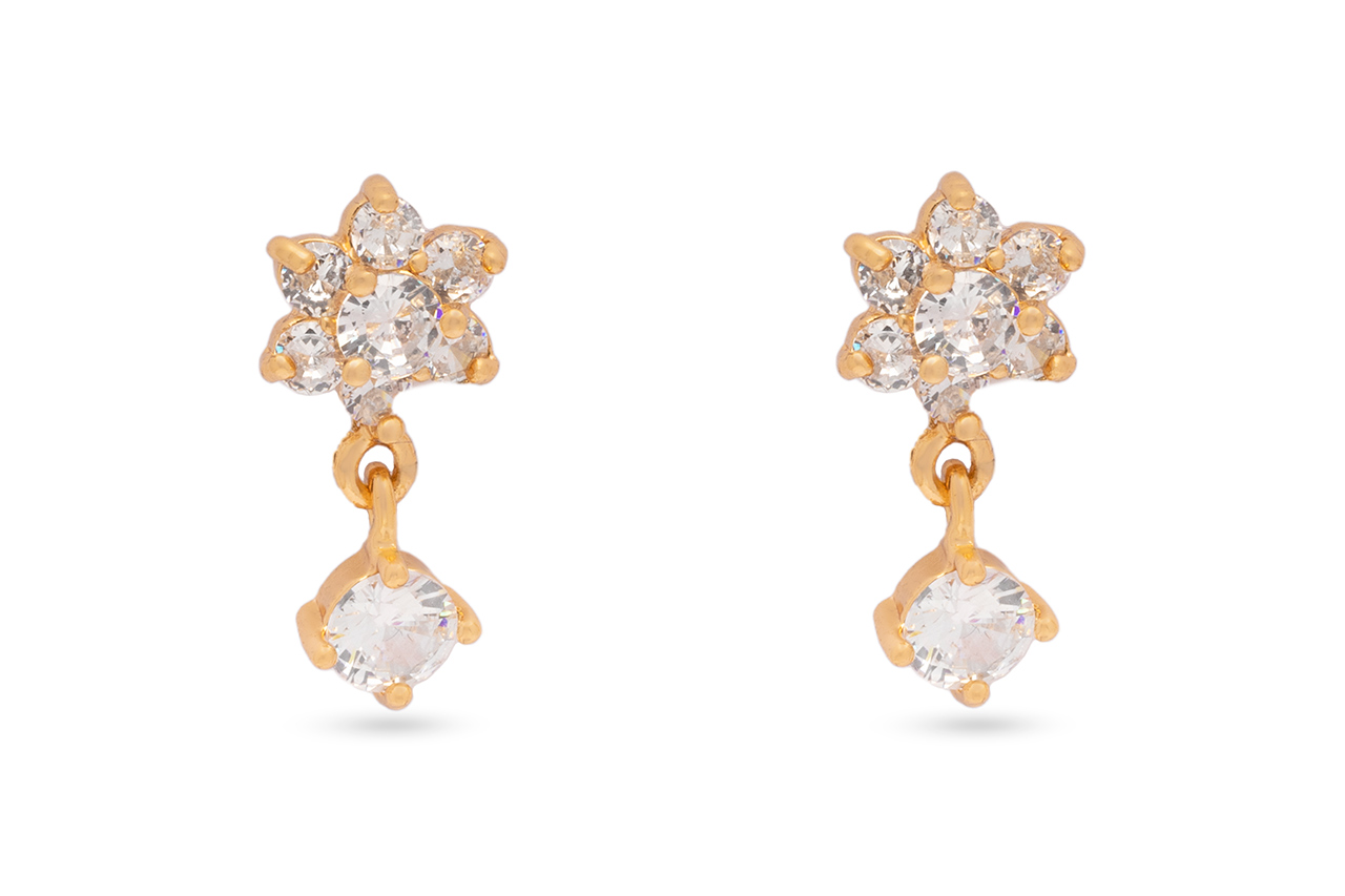 Flower Pattern Studs With CZ Dangling